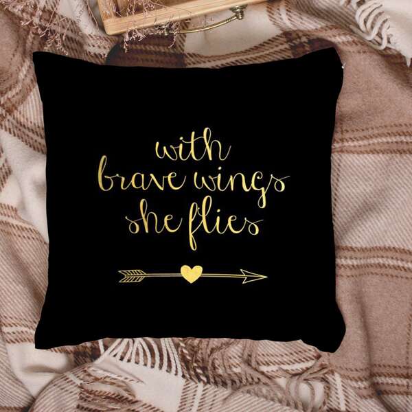 

Slogan Graphic Cushion Cover Without Filler, Black