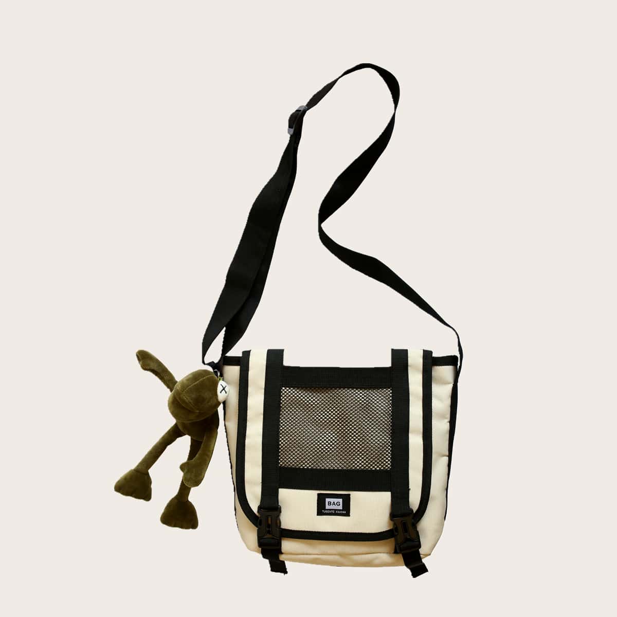 

Guys Flap Crossbody Bag With Charm, Beige