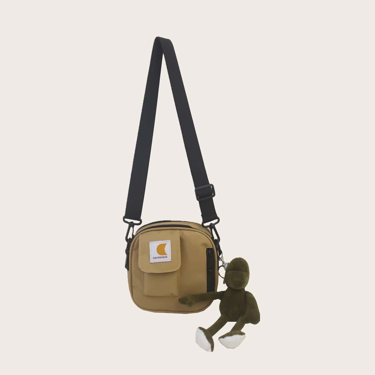 

Guys Pocket Front Crossbody Bag With Charm, Khaki