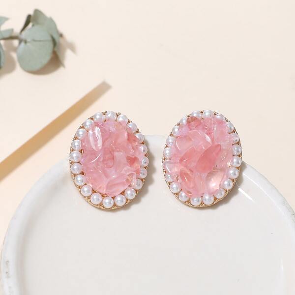 

Faux Pearl Stud Earrings, Pink