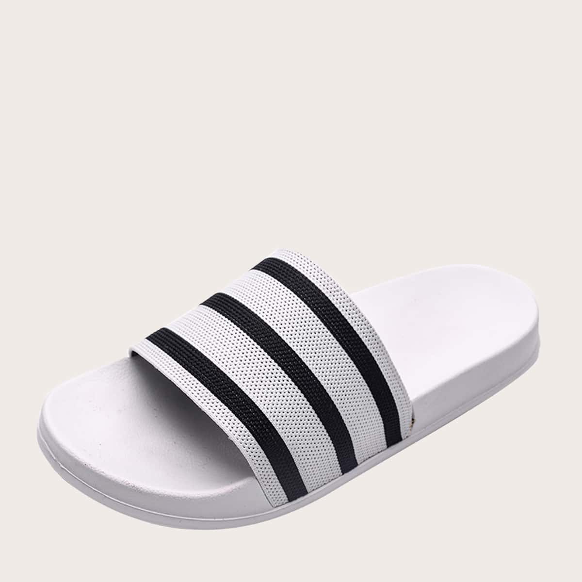 

Guys Open Toe Striped Slides, White