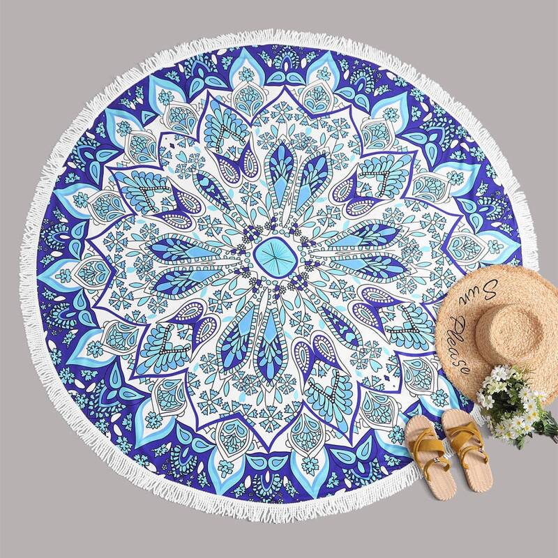 

Tribal Fringe Trim Beach Blanket, Blue