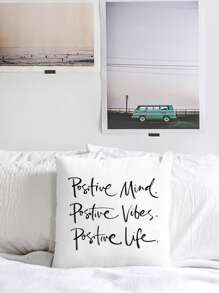 Slogan Graphic Cushion Cover Without Filler - White - View 4