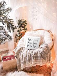 Slogan Graphic Cushion Cover Without Filler - White - View 5