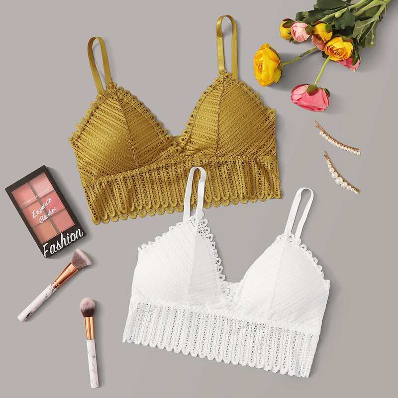 

2pack Scallop Lace Bra Set, Multicolor