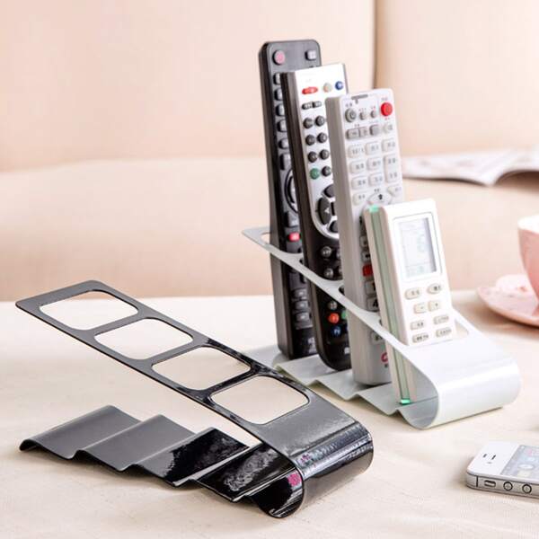 

1pc Desktop Remote Control Storage Rack, Black and white