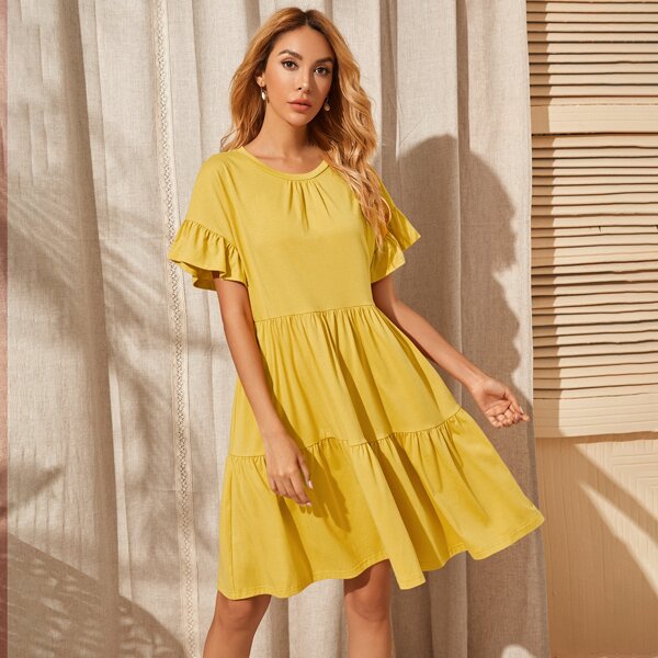 

Ruffle Cuff Pleated Front Dress, Yellow