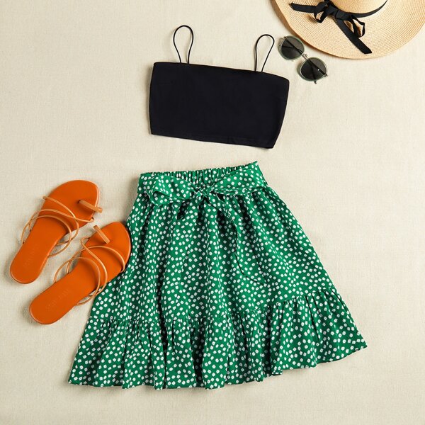 

Cropped Cami Top & Ditsy Floral Mini Skirt Set, Multicolor
