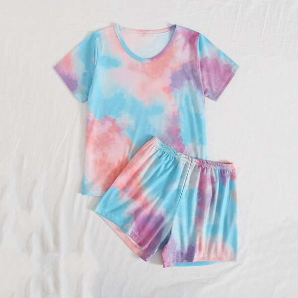 

Girls Tie Dye Print PJ Set, Multicolor