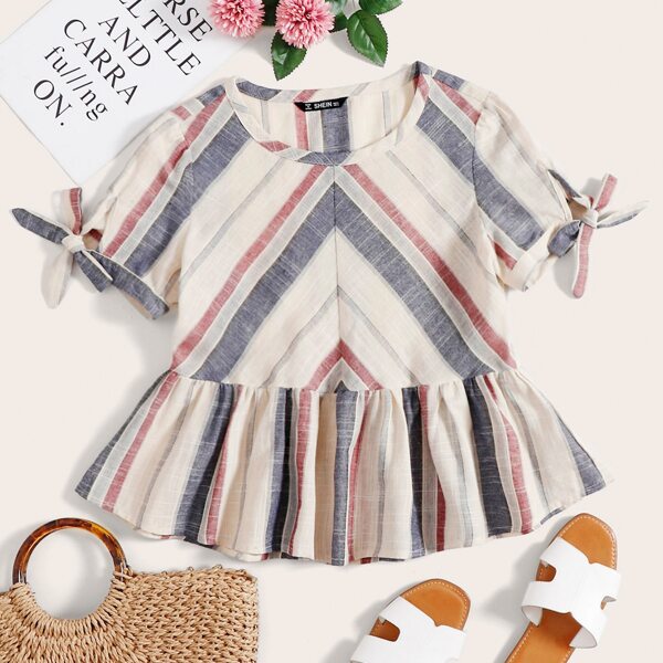 

Knot Cuff Striped Peplum Top, Multicolor