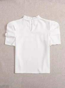 SHEIN Essnce Top de manga faro de cuello alto fruncido - Blanco - Ver 3