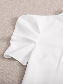 SHEIN Essnce Top de manga faro de cuello alto fruncido - Blanco - Ver 5
