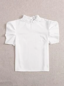 SHEIN Essnce Top de manga faro de cuello alto fruncido - Blanco - Ver 6
