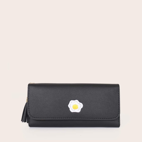 

Кошелек с цветочной вышивкой и бахромой, Чёрный