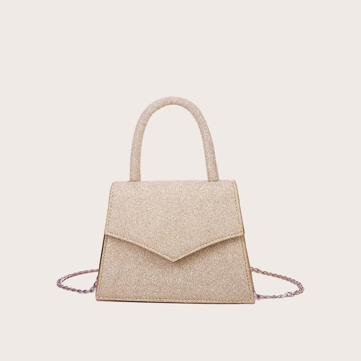 

Glitter Chain Satchel Bag, Champagne