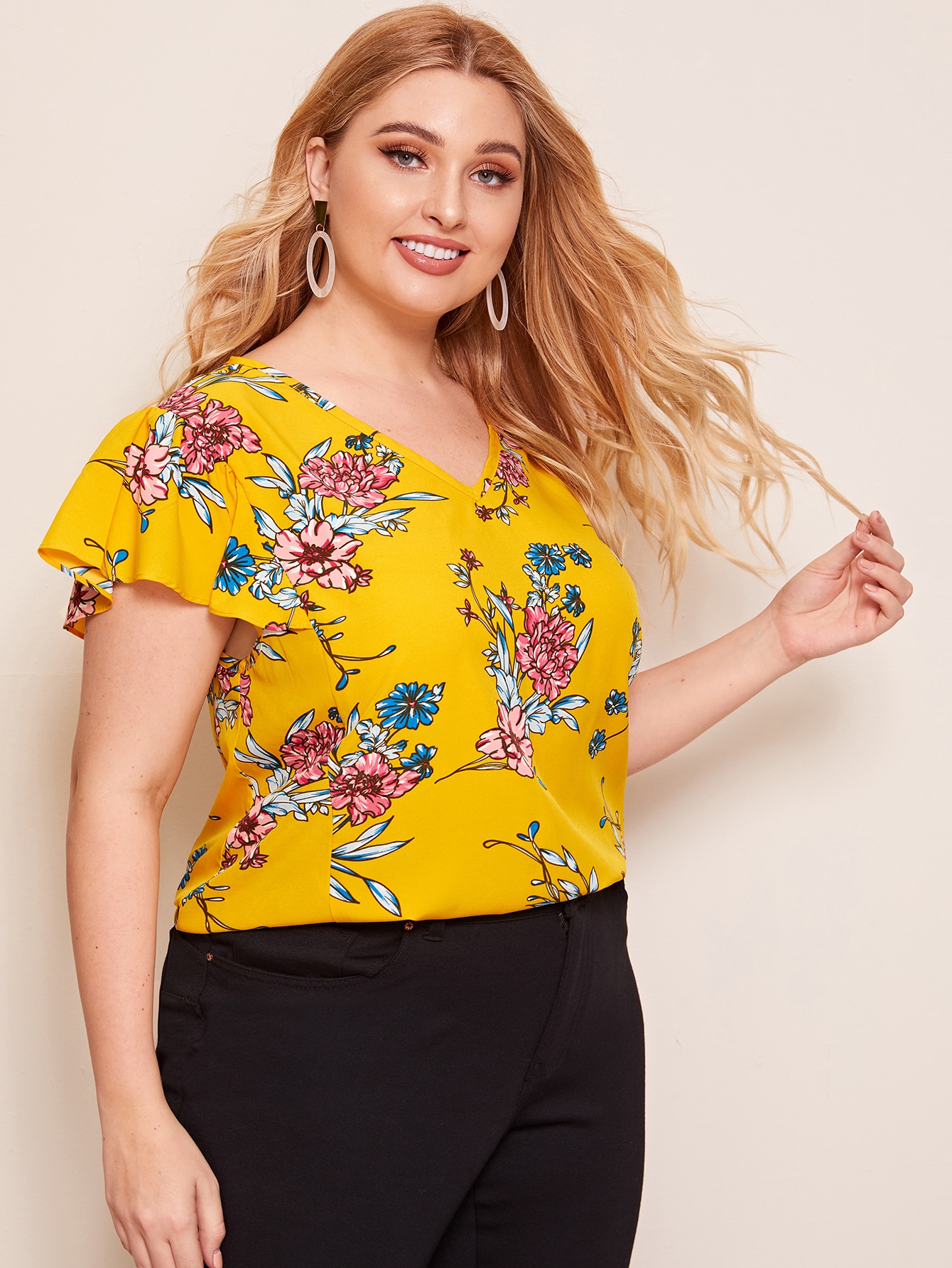 Plus Butterfly Sleeve Floral Top thumbnail