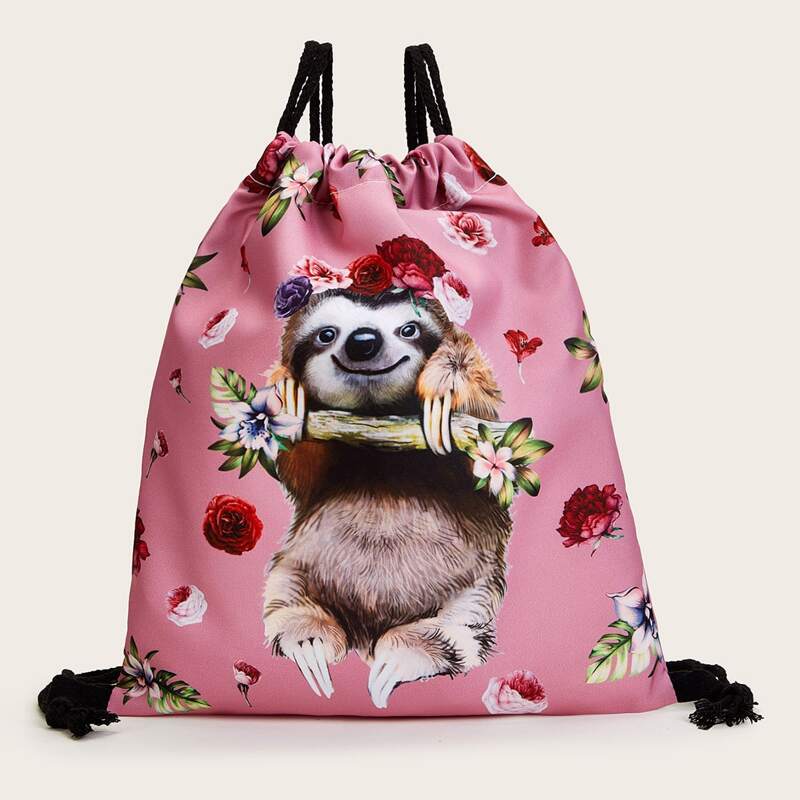 

Sloth & Floral Backpack, Pink