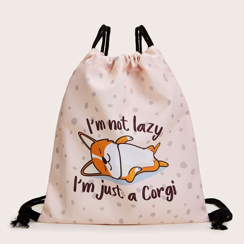 

Slogan & Cartoon Backpack, Khaki