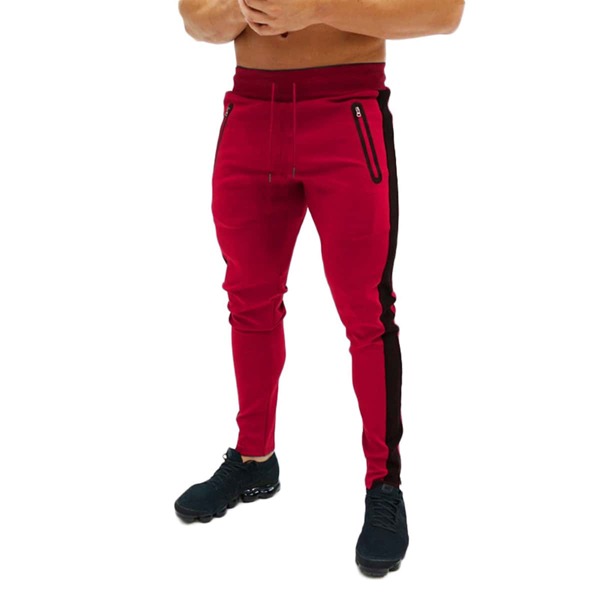 

Men Zipper Detail Drawstring Waist Colorblock Sweatpants, Rose red