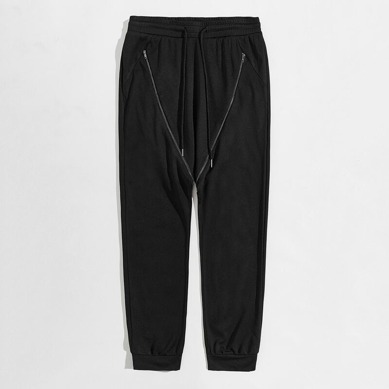 

Guys Zip Detail Drawstring Waist Sweatpants, Black