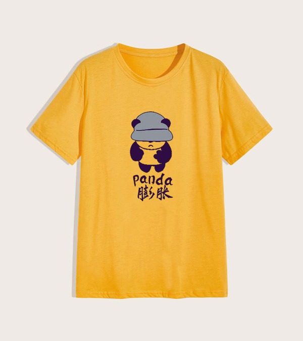 

Men Panda And Letter Graphic Tee, Yellow