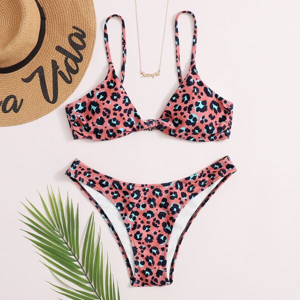 

Бикини с леопардовым принтом и узлом, Многоцветный