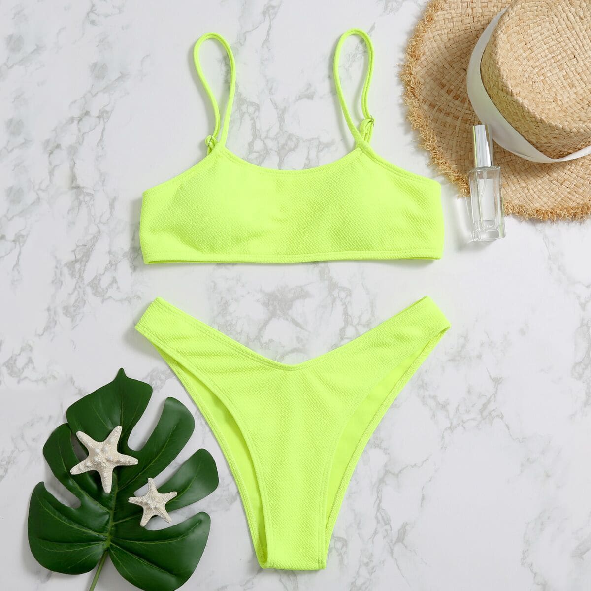 

Neon Lime High Cut Bikini Swimsuit, Neon lime green