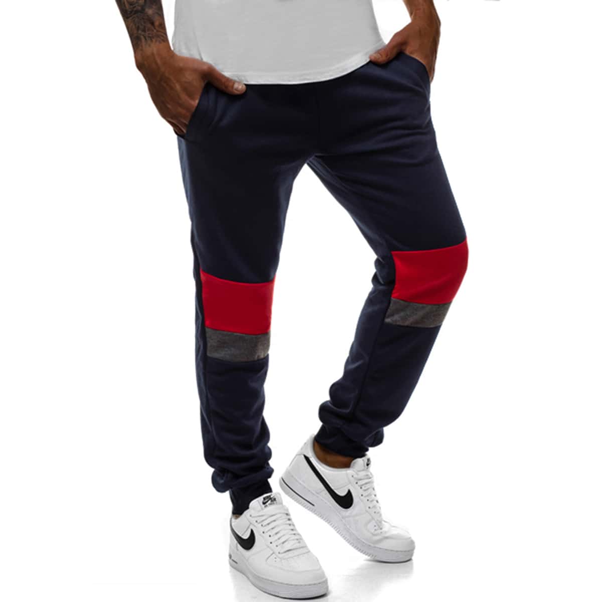 

Guys Drawstring Waist Colorblock Sweatpants, Navy blue