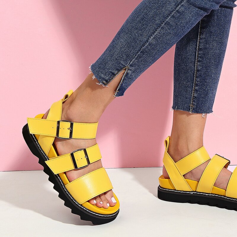 

Double Buckle Decor Sandals, Yellow