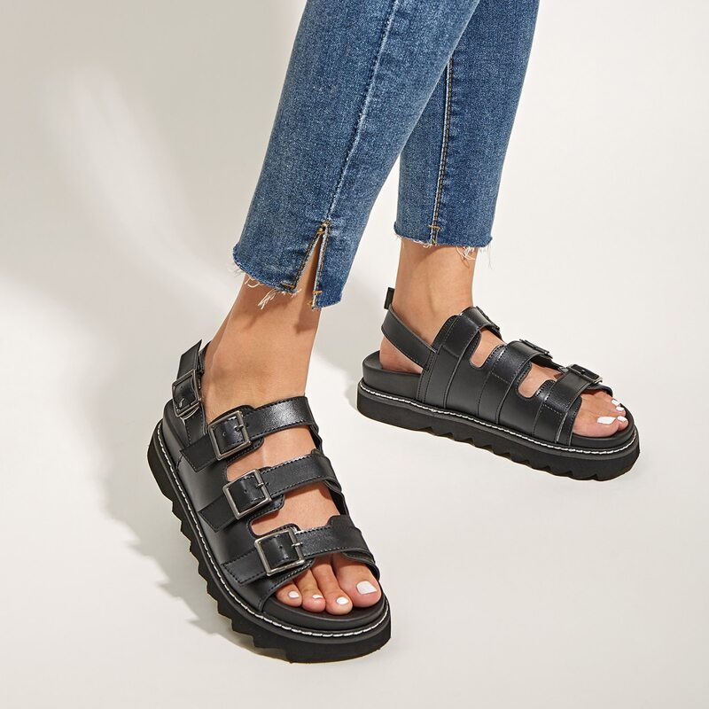 

Buckle Decor Slingback Sandals, Black