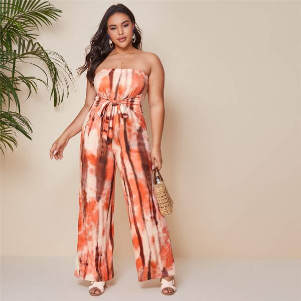

Plus Tie-Dye Wash Tube Jumpsuit, Multicolor