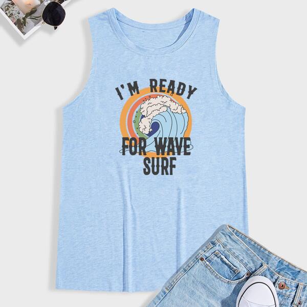 

Men Slogan And Graphic Print Tank Top, Baby blue