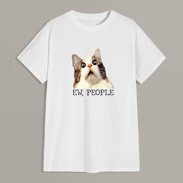 

Men Cat And Slogan Graphic Tee, White