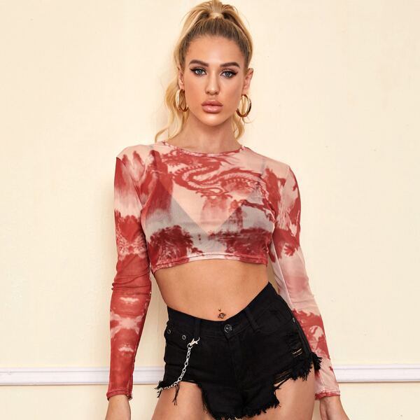

Tie Dye Sheer Top Without Bra, Multicolor