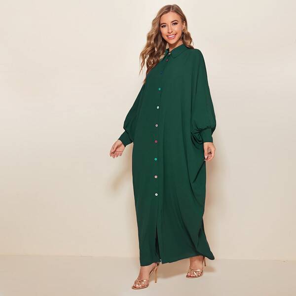 

Single Breasted Lantern Sleeve Maxi Dress, Dark green