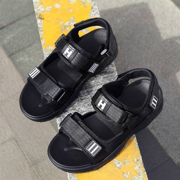 

Men Buckle Decor Velcro Strap Sandals, Black