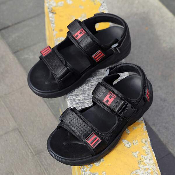 

Men Buckle Decor Velcro Strap Sandals, Black