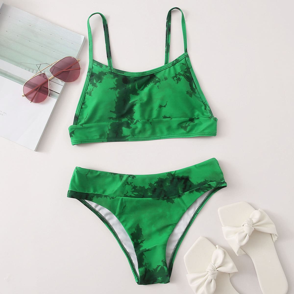 

Random Graphic Cheeky Bikini Swimsuit, Green