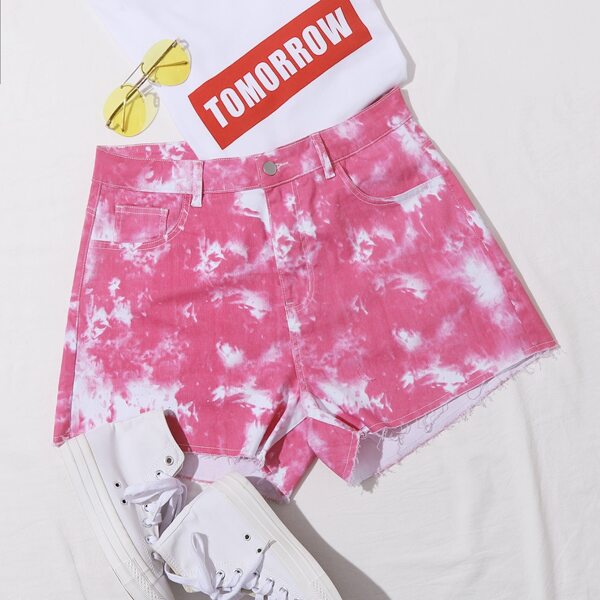 

Plus Slant Pocket Tie Dye Denim Shorts, Pink