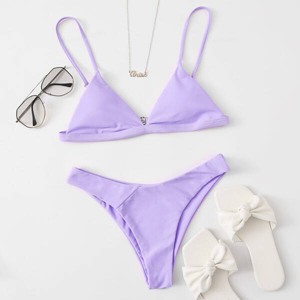 

Triangle High Cut Bikini Swimsuit, Pastel lilac purple