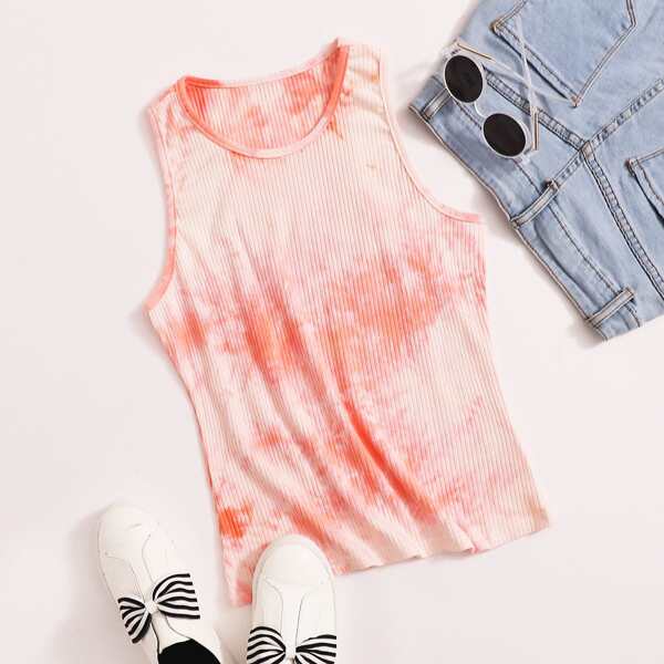 

Tie Dye Rib-Knit Tank Top, Baby pink