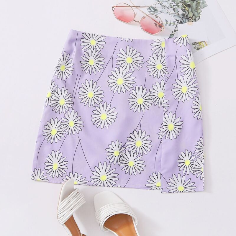 

Floral Print Zipper Back Skirt, Multicolor