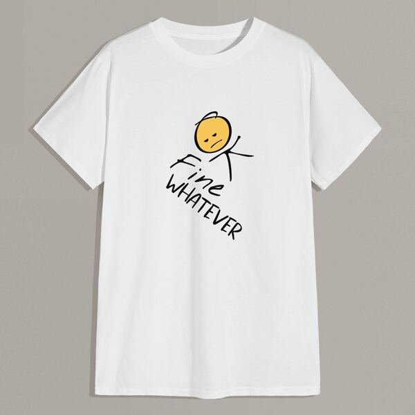 

Men Cartoon And Slogan Graphic Tee, White