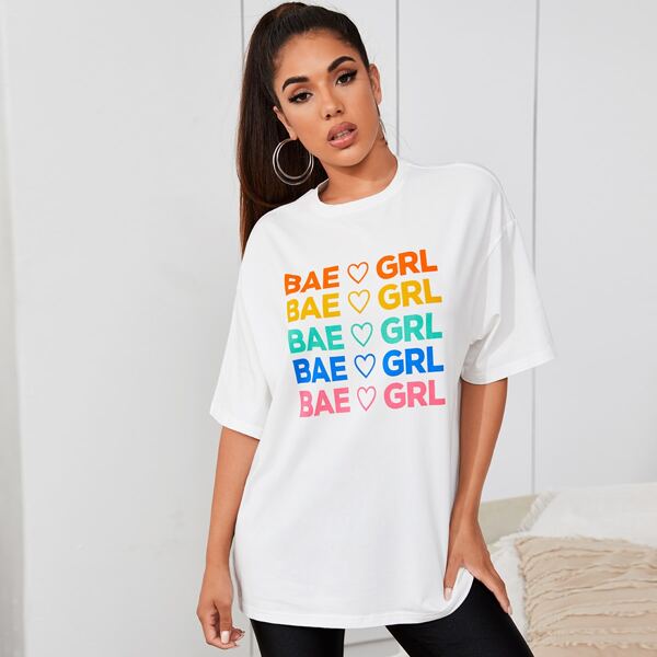 

Drop Shoulder Letter Graphic Longline Tee, White