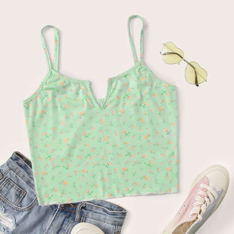 

Ditsy Floral Crop Cami, Green