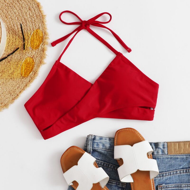 

Cut-out Halter Bikini Top, Red
