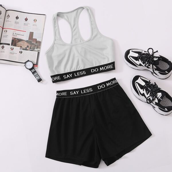 

Slogan Tape Racer Back Tank Top & Track Shorts, Multicolor