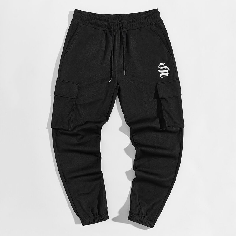 

Guys Graphic Print Flap Pocket Joggers, Black