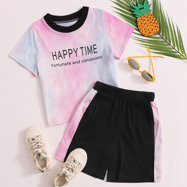 

Toddler Boys Tie Dye Letter Graphic Tee With Shorts, Multicolor