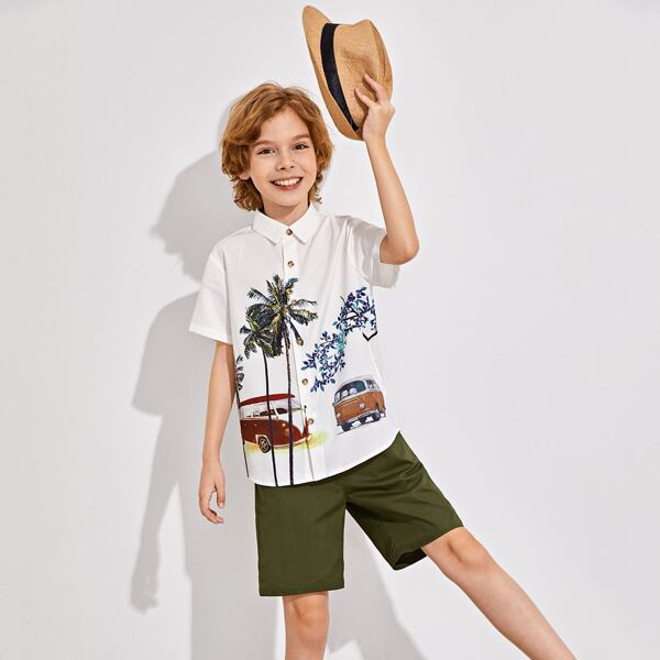 

Boys Tropical Car Print Shirt & Shorts Set, Multicolor